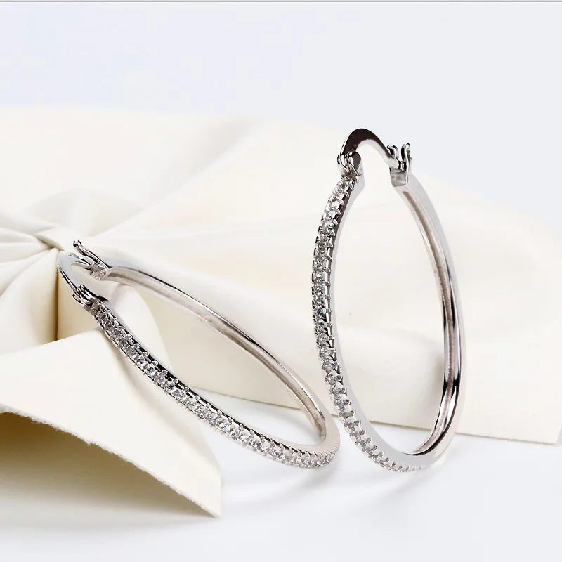 925 Sterling Silver Big Circle Inlaid Zircon Earrings For Women,S925 Argent Women's Shiny Model Earring 17mm-40mm 5 Size 3