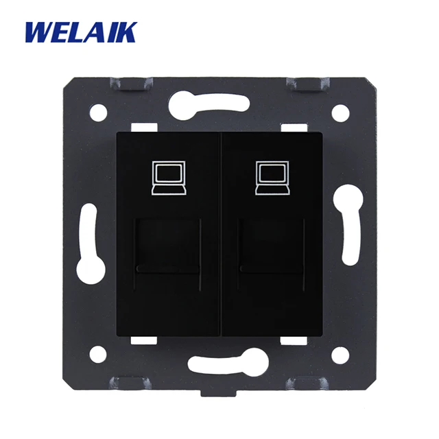 WELAIK EU-standard Two-компьютерная розетка-DIY-части-две стены-компьютерная розетка-без стекла-панель A82COW/B - Цвет: Black