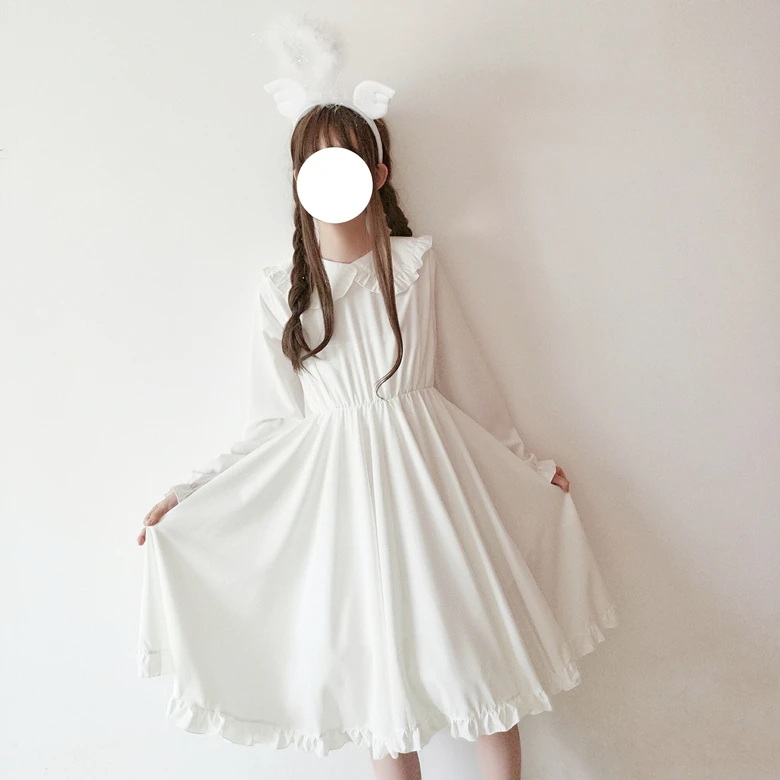 Японское весенне-летнее женское платье в стиле Лолиты, воротник Питер Пэн, белое сказочное платье принцессы, элегантные милые платья с оборками Kawaii