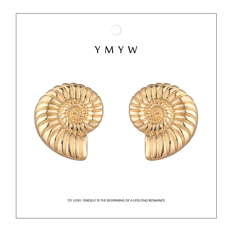 

YMYW Minimalist Metal Conch Shell Stud Earrings 2019 Charm Trendy Stylish Geometric Gold Silver Earring Bijoux for Women Jewelry