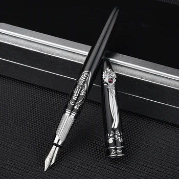

Unique Silver Clip with Gem Picasso Pimio Black Fountain Pen High-end Business Christmas Gift 0.5mm Ink Pens with Gift Box