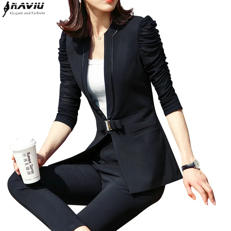

Fashion 2 piece set women clothes 2019 elegant Business slim half sleeve blazer with pants plus size Work wear