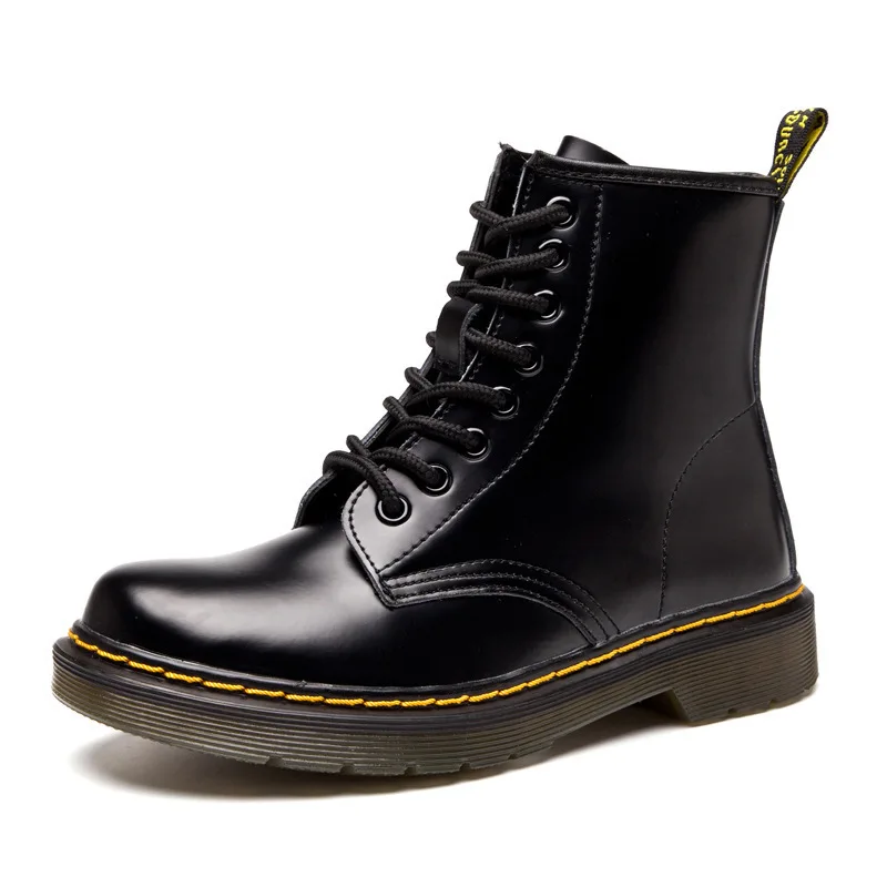 

2018 dr martins men boots winter military black boots men shoes leather Mid-Calf Lace-Up Round Toe high quality Plus size 35-46