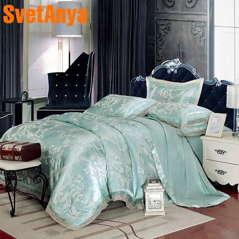 

Svetanya silky Linens 6in1 4in1 jacquard Lace Bedding Set double Queen king size