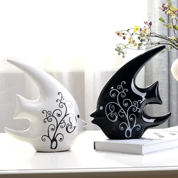 

7-New room adornment living room TV cabinet wine cabinet creative decoration abstract black and white kiss fish furnishings