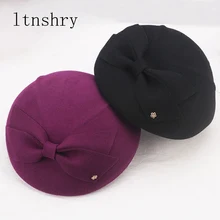 2019 lana elegante arco Fedora sombreros de señora de estilo británico de fieltro suave de las mujeres de la fiesta de la boda sombrero de cóctel Vintage de moda Derby Fedora