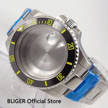 Сапфировое стекло блигер 40 мм черный керамический Безель желтые метки чехол для часов из нержавеющей стали+ браслет подходит для движения ETA 2836