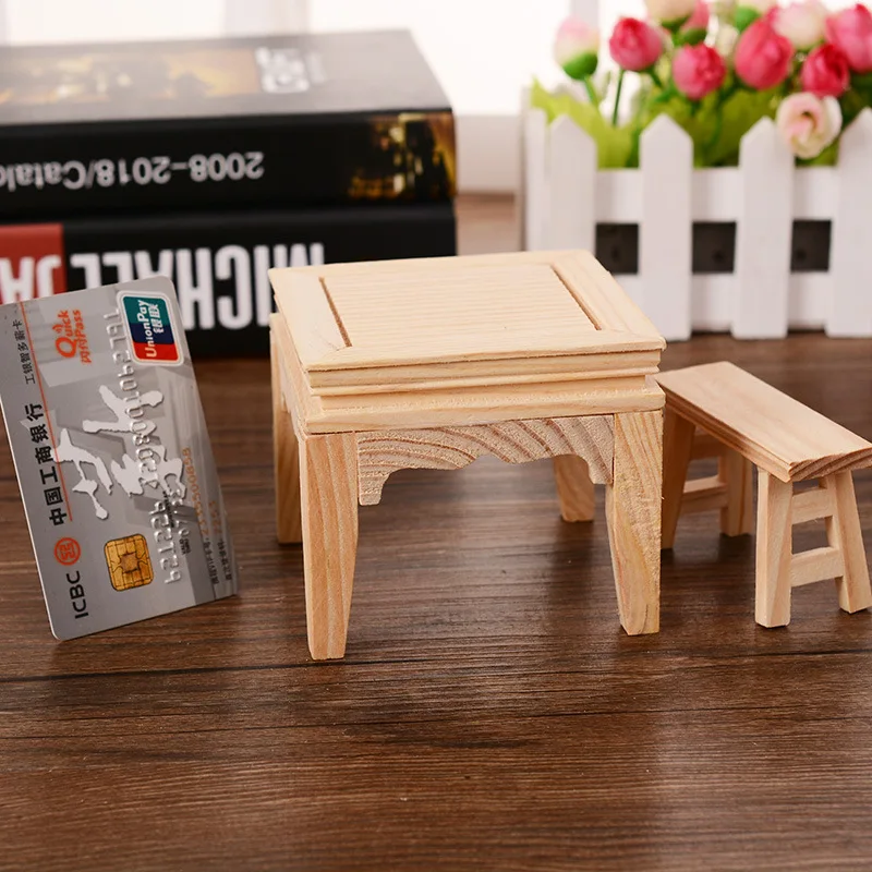 1set Antique Retro Household Furniture Model Wood Figurine diy 85*76mm Desk&Chair Home Decoration Craft Kid Gift Wood miniaturas