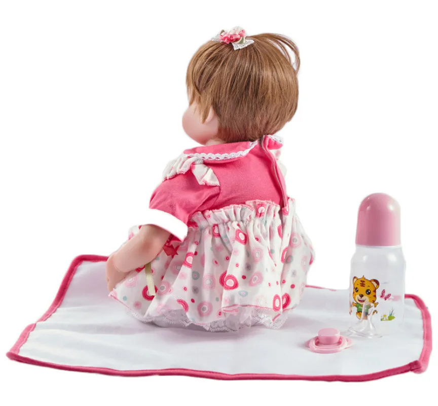 45 см кукла с бутылочкой для кормления и магнитная соска Reborn Girl Baby Doll игрушка реалистичное розовое платье подарок на день рождения для новорожденных