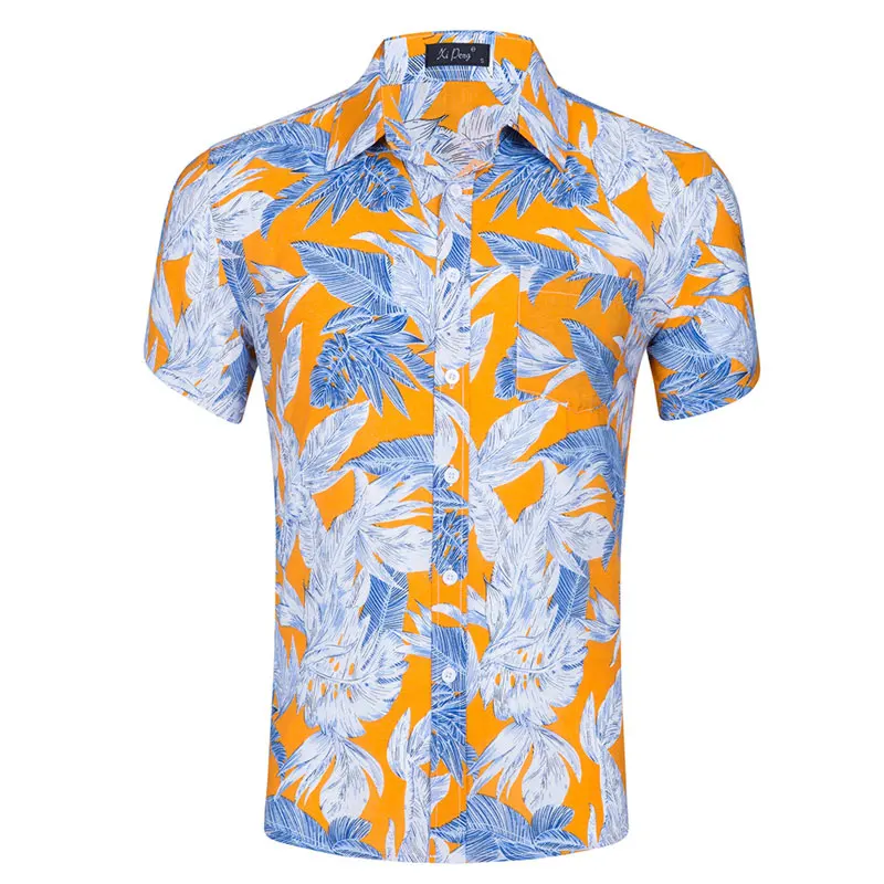 Летние Шорты рукавом Для мужчин hawaiin рубашка мода Slim Fit Повседневное Пляжные рубашки Для мужчин для отдыха и вечеринок Мужская гавайская