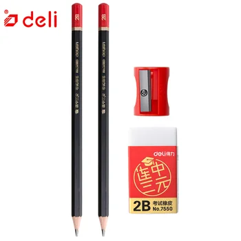 

Deli 2 Pieces Pencil with pencil Sharpener for School Supplier Student Stationery Writing Standrad Pencils Carbon Black Pencils