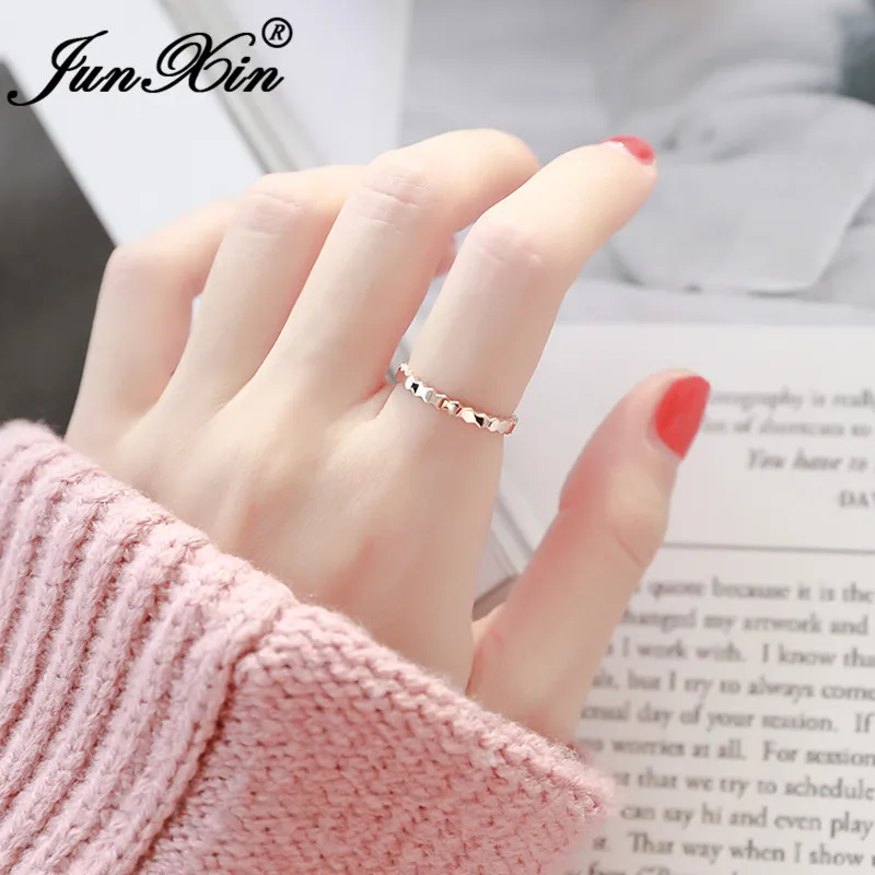 JUNXIN Female Stainless Steel Ring Rose Gold Color Fashion Stacking Joint Rings For Women Wedding Thin Ring Minimalist Jewelry