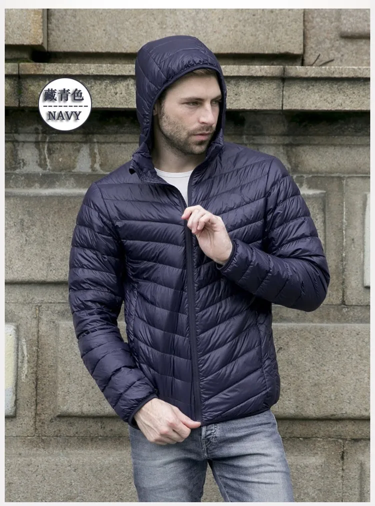 black puffer jacket New autumn winter ultra thin duck down men jacket plus size XXXL hooded jacket for men fashion mens Outerwear coat waterproof puffer jacket