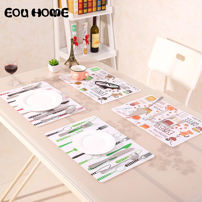 

1Pce Kitchen Tool Printed Dining Table Mat Pads PVC Heat-insulated Tableware Pad Non-Slip Placemat Waterproof Mat Bowl Pads