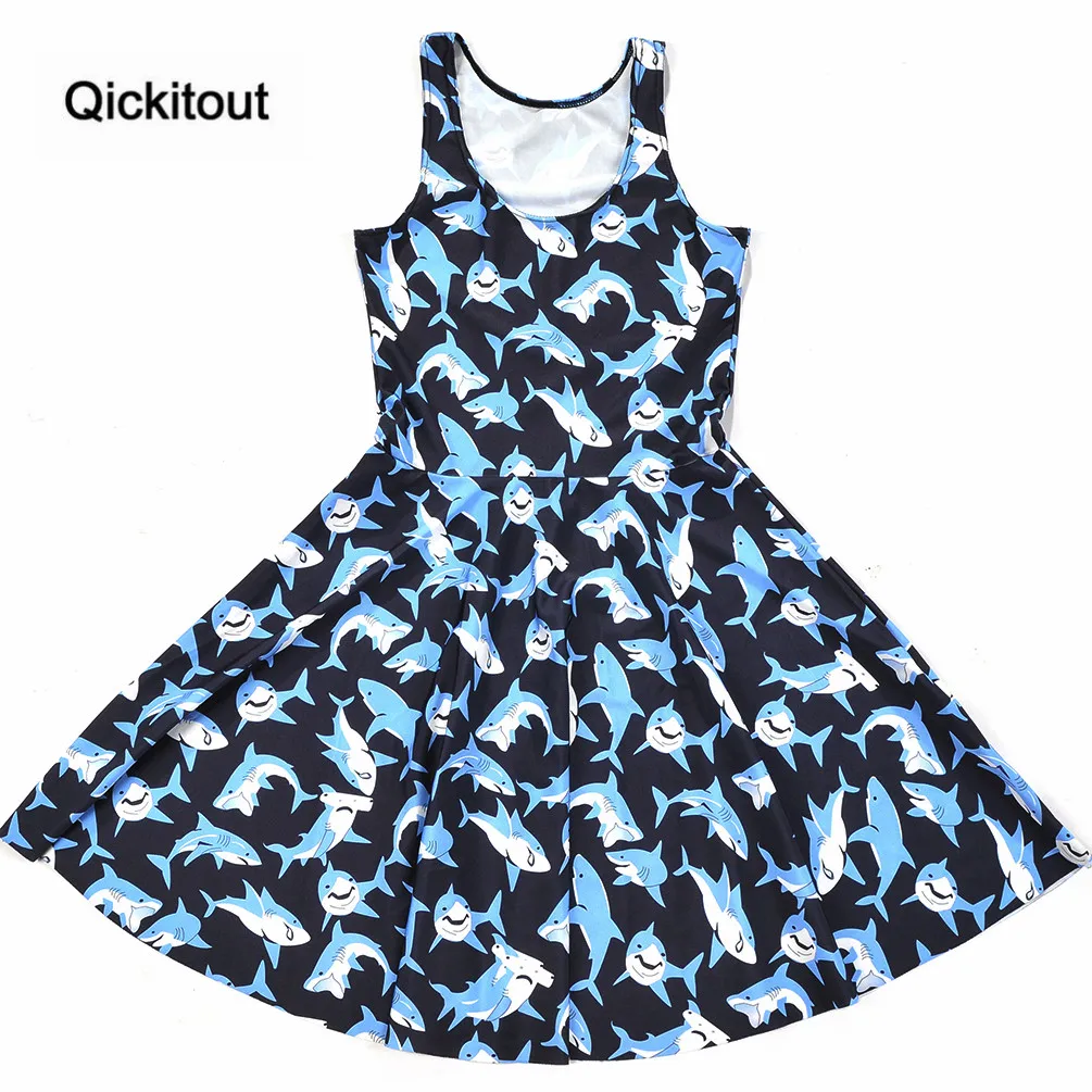 

Drop ship New dress Girls Slim Women Dress Digital Print Submarine shark jump dress Summer Sleeveless Beach DRESS vestidos