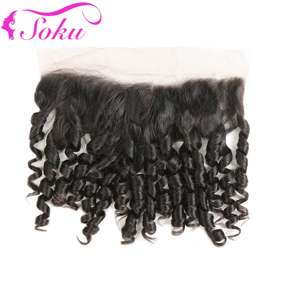 

SOKU Ear to Ear Lace Frontal Closure 13X4 Free/Middle Part With Baby Hair 10-20 Inch Brazilian Bouncy Curly Human Non-Remy Hair