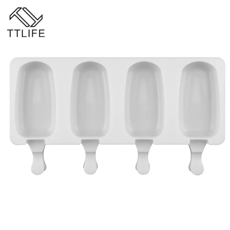 

TTLIFE 4 Cavities Silicone Freezer Ice Cream Mold Candy Bar Making Tool Juice Popsicle Molds Kids' Pop Lolly Tray Ice Cube Maker