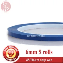 5x 6 мм* 66 м* 0,06 мм ПЭТ анти-пламя высокотемпературная теплоизоляция клей майларовая пленка для трансформатора обертывание синий#1212