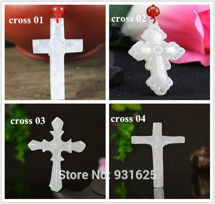 Wholesales Natural White Stone Gem Carved Unique Flower Jesus Cross Lucky Amulet Pendants + Rope Necklace Fashion Fine Jewelry | Украшения