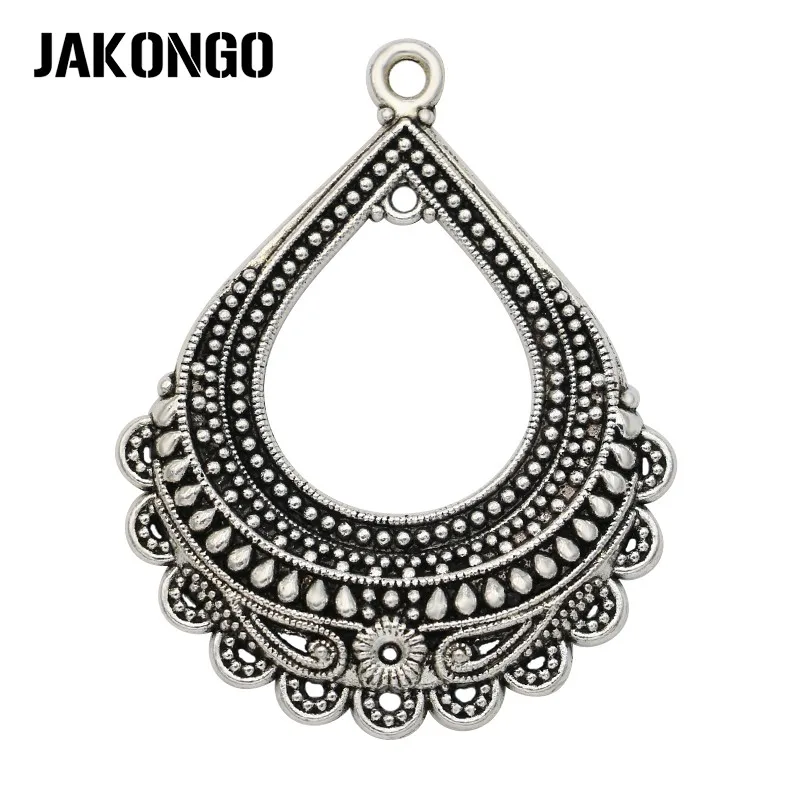

JAKONGO Antique Silver Plated Drop Shaped Charms Connectors for Jewelry Making DIY Handmade Necklace Accessories 44*35mm 4pcs