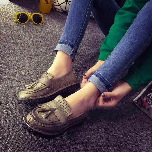 European Style Women Shoes Round Toe Tassel Ladies Oxfords Shoes Casual