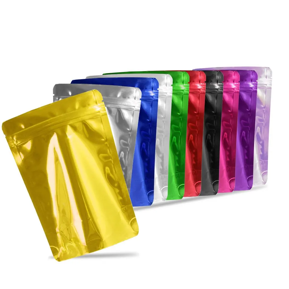

Double Sided Color Thick Heat Sealable Ziplock Packaging Bags Food Grade Stand Up Aluminum Foil Zip Lock Bag Pouches 100pcs