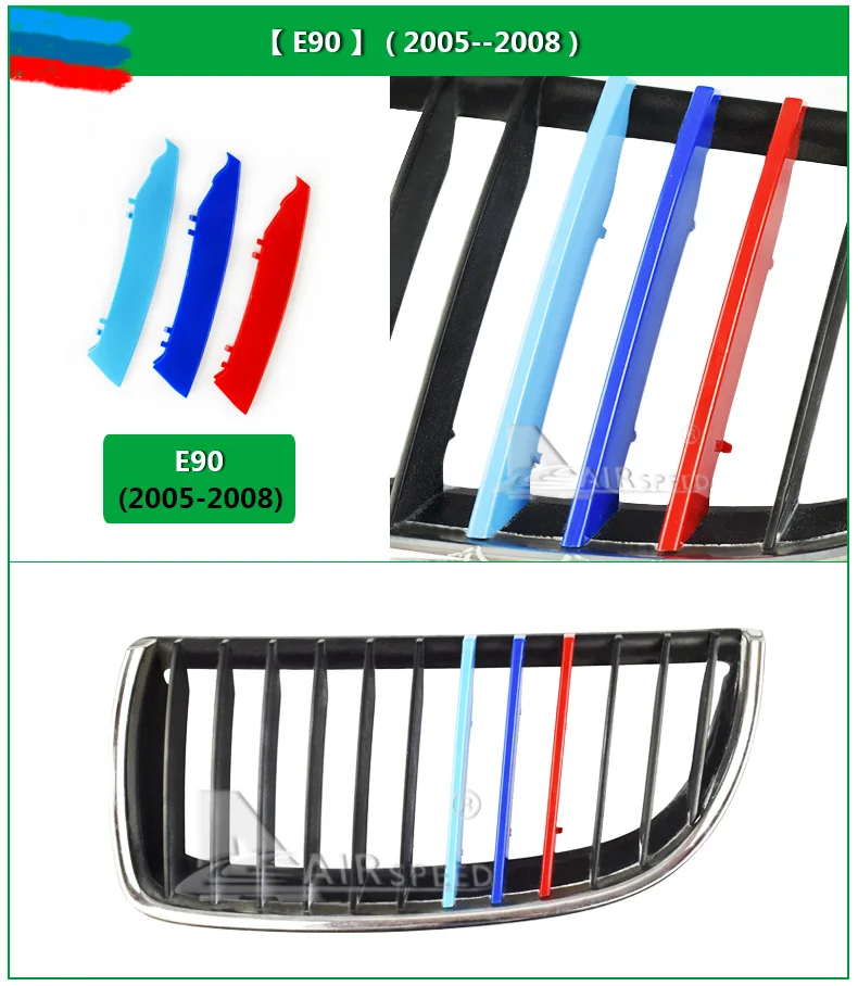 Airspeed Car Front Grill Stripes Covers for BMW 3 Series 3GT F30 F34 E90 Motorsport Decoration Strips Trim Stickers Car-styling (11)