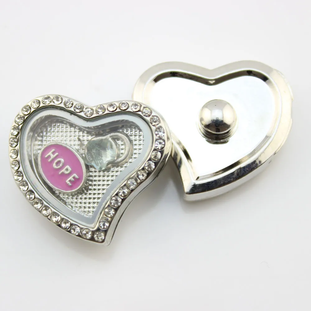 Diffuser Locket snap button heart Snap charms with rhinestone for 18mm snap necklace
