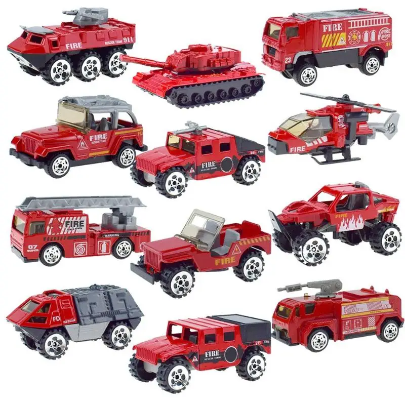 12pcs/lot Boys Mini Cars Aircraft Model Toys Children Alloy Armored Vehicles Helicopter Model Collection Set Kids Small Airplane - Цвет: Красный