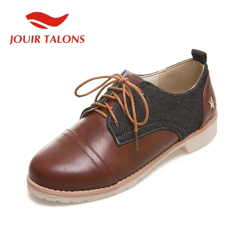 

JOUIR TALONS Retro Big Size 34-43 Lace Up British Style Denim Patchwork Shoes Woman Shoes Woman Fashion Women Shoes Footwear