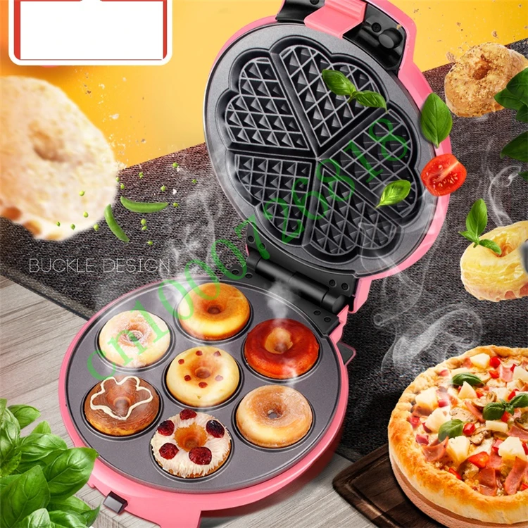 220V multifuncional eléctrico pastel waffle del fabricante Donut Crepe máquina de cocción con placas 7 para el hogar el desayuno que hace la máquina - 3