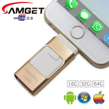 Samget USB Flash Drive 8G/16G/32G/64G Lightning Data For iPhone/iPad/iPod/Samsung Metal Micro USB Interface Pen Drive For PC/MAC