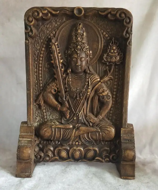 Kopen High24CM 9 INCH! Art Collection Chinese Oude Stenen Bodhisattva Manjusri Stand Standbeeld, woondecoratie Sculptuur