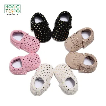 

Genuine Leather Baby Moccasins Newborn Brand Baby Shoes Polka Dot low-top Baby Shoes Fringe soft sole Non-slip Footwear