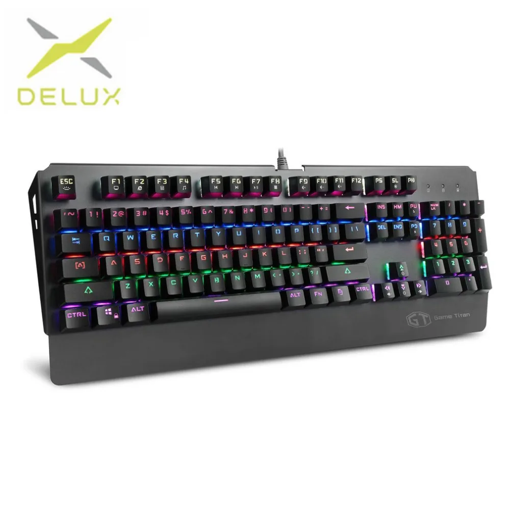 Delux KM06 светодио дный Механическая игровая клавиатура эргономичный дизайн Проводная клавиатура Подсветка мультимедийных клавиш игр для