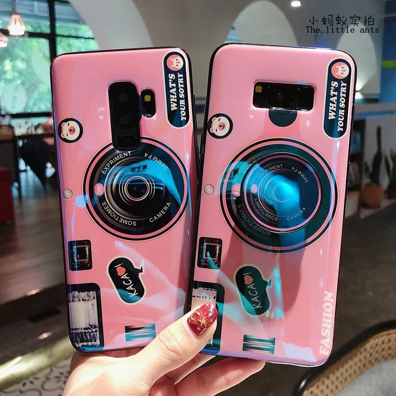 

For Samsung S8 S8Plus S9 S9Plus S7 S7edge Note 8 Note 9 Retro Case Silicone Crossbody Lanyard Kickstand Phone Coque Camera Capa