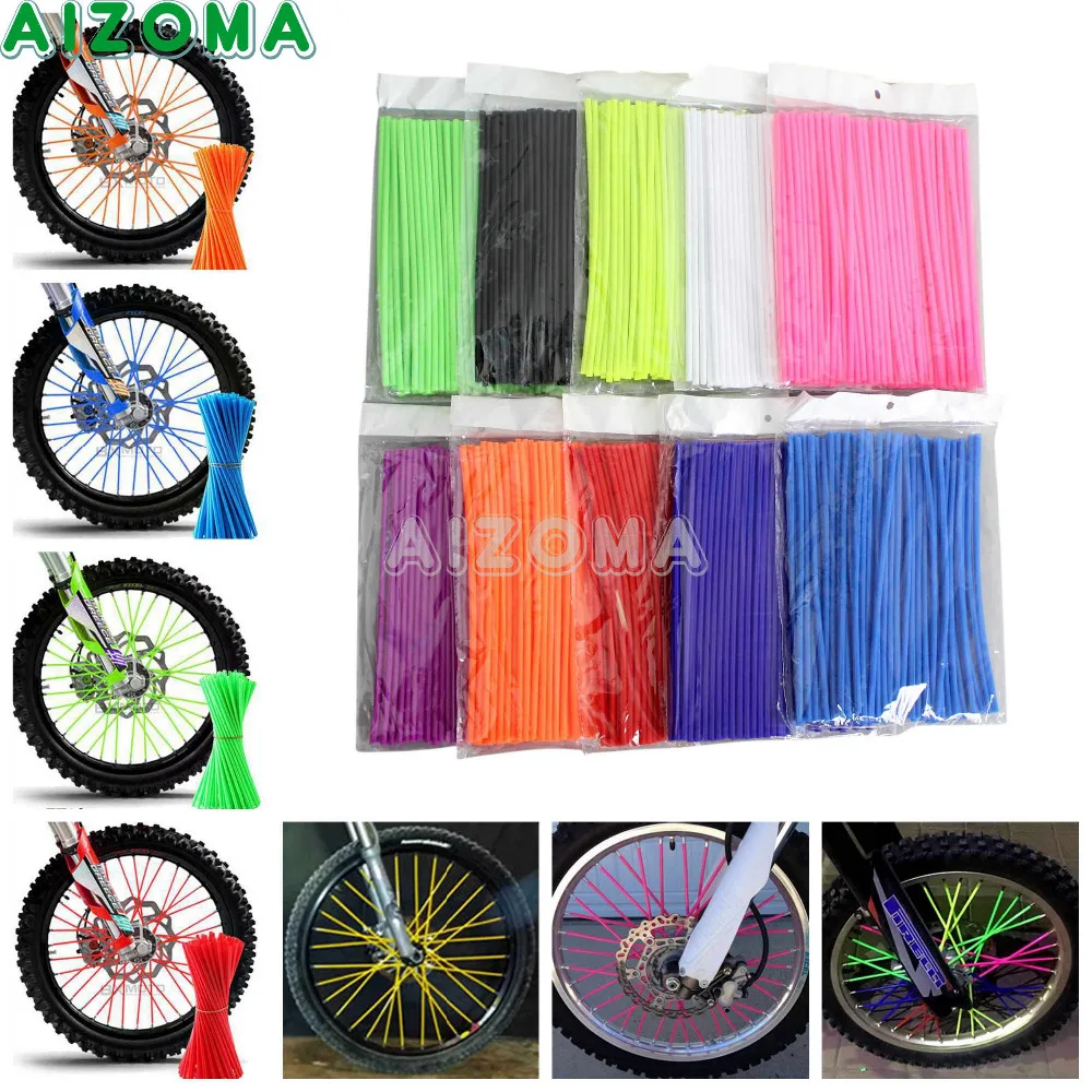 Wheel Spoke Cover 72pcs Guard Colorful Dirtbike Universal Rim Skins Protector Wraps Motorcycle sy Install es Accessories Bike Decoration Dark Blue 