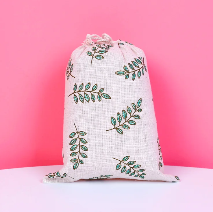 Мультфильм белье хлопок Drawstring сумка 28x26 23x18 15x12 см мини прекрасный кот Для женщин Сумка дорожная домашнего хранения подарочная упаковка для ювелирных изделий сумка - Цвет: Leaf 23x18cm