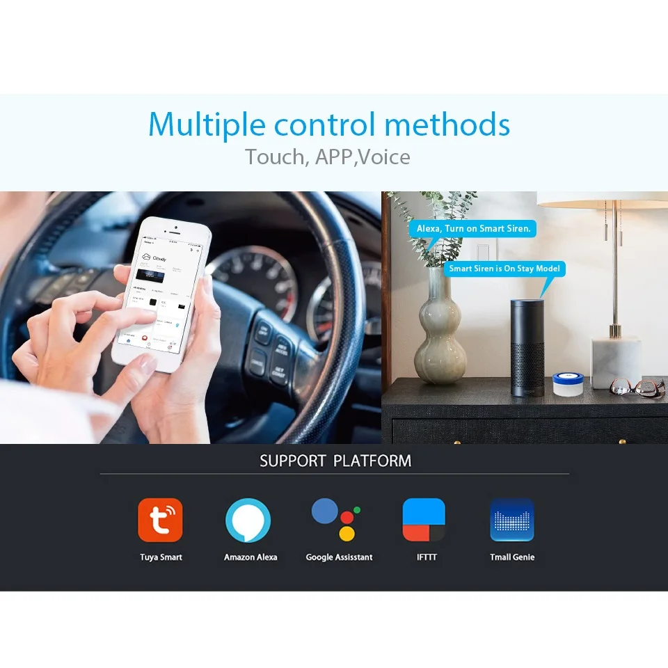 WiFi Беспроводная сирена Домашняя безопасность WiFi сигнализация умная сирена Tuya совместима с Alexa/Google Home