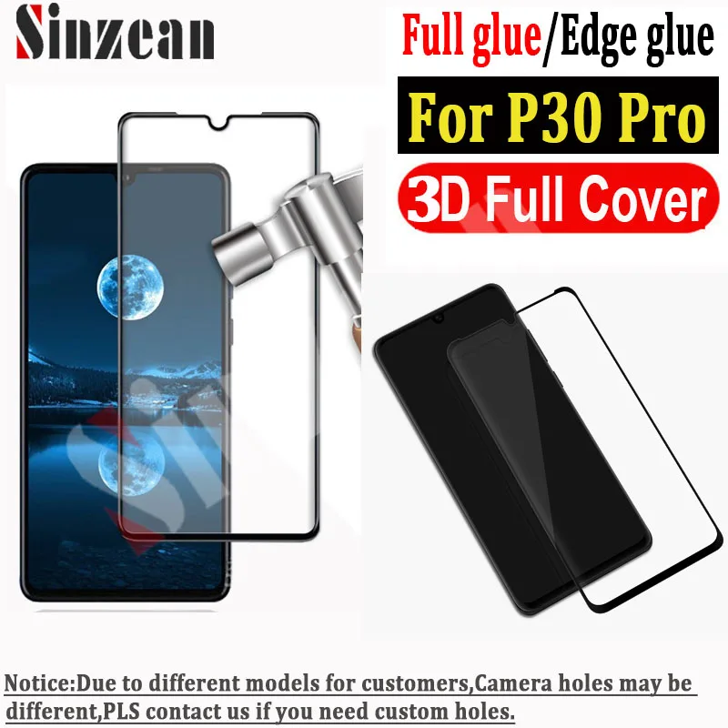 

Sinzean 100pcs 3D Curved Full Covered Tempered Glass screen protector For Huawei P30 Pro (edge glue & full glue available)