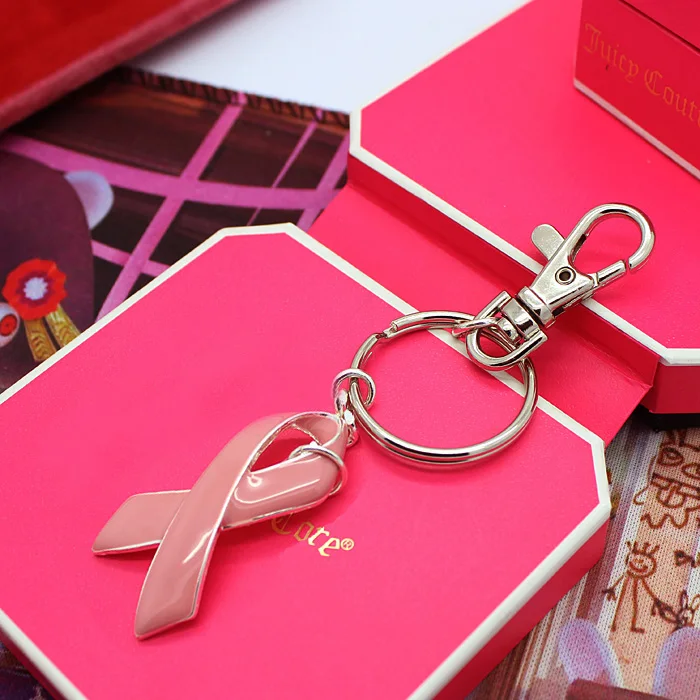 

Breast Cancer Awareness Pink Ribbon Enamel Keychain for Women World AIDS Customized