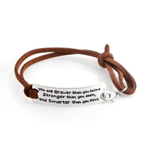 Коричневый кожаный браслет «Вы смелее, чем вы верите, сильнее, чем вы кажетесь и умнее, чем вы думаете» модные украшения