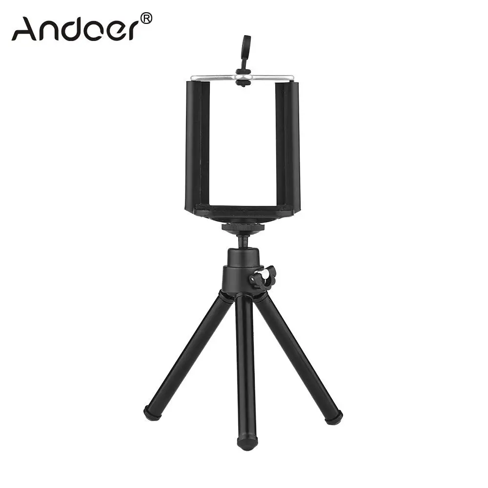 

2-Section Extendable Mini Tabletop Tripod + Adjustable Phone Holder with 1/4" Screw Mounts for 5.5-8.5cm Width Smartphones