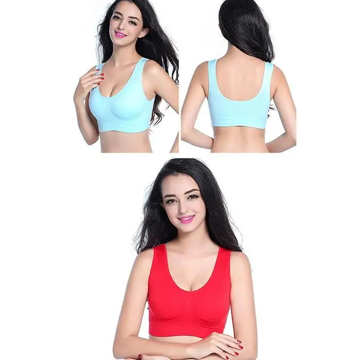 Women Round Neck Sleeveless Solid Pullover Casual Yoga Wire Free Summer Bra Pad