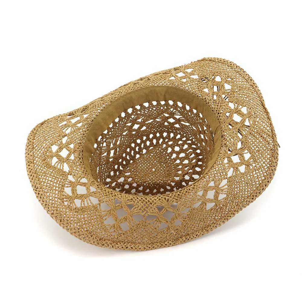 Летняя мужская Ковбойская шляпа ручной работы из рафии с тонкой веревкой, женская кепка в западном стиле с широкими полями для защиты от солнца, шапки унисекс