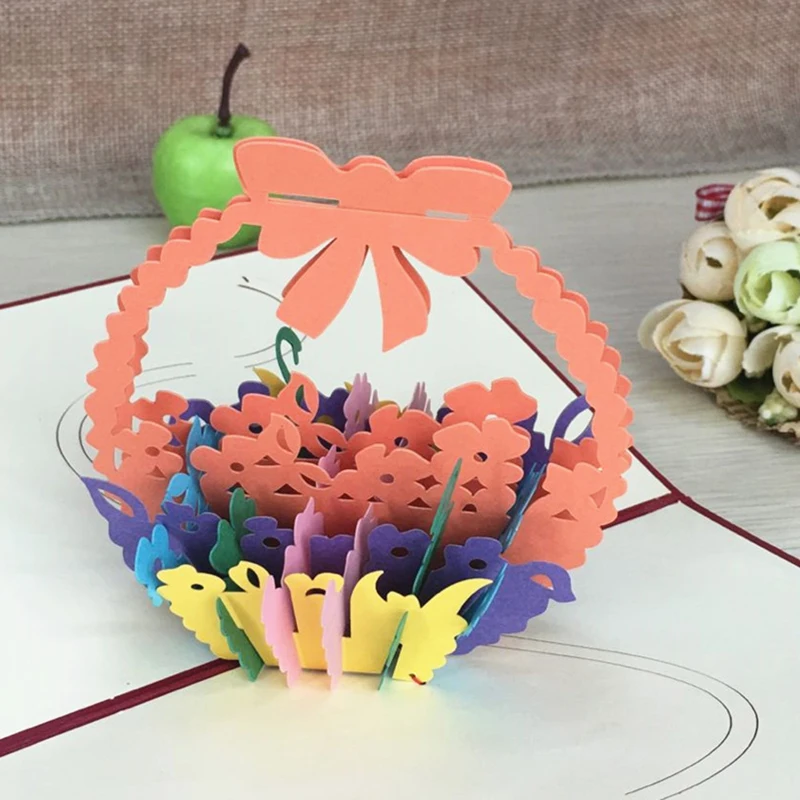 1pcs Flower Baskets Laser Cut Kirigami 3D Pop UP Greeting & Gift DIY Cards Handmade Creative Thanksgiving Day Birthday Gifts (5)