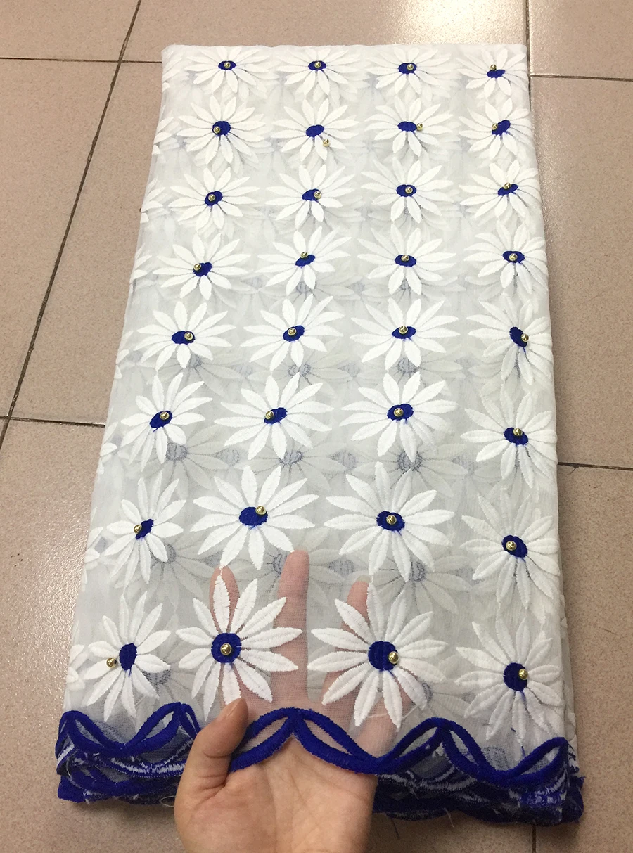 

2018 White+Blue African Cord Lace Fabric High Quality Lace Fabric With Beads French Lace Fabrics For Nigerian Wedding Dress