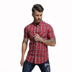 2018 Европа Америка для мужчин рубашки домашние муж. короткий рукав плед с коротким рукавом Бизнес Рубашка для Китай