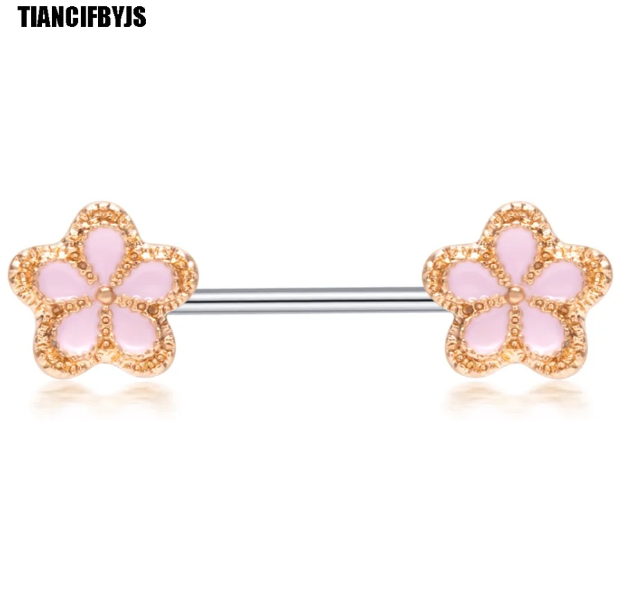 TIANCIFBYJS 316L Stainless Steel Flower Nipple Barbell Helix Piercing Sexy Bar Rings Body Jewelry Pircing Jewellery Women Gift