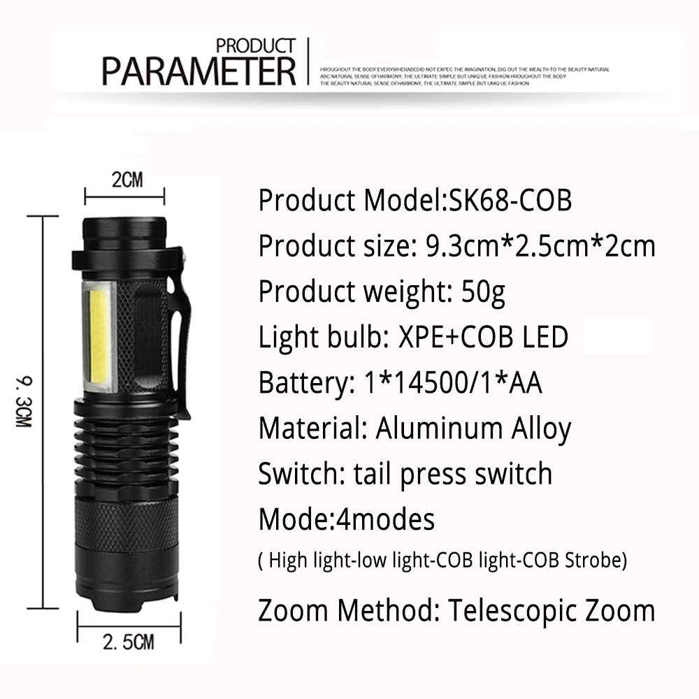 1/3/6/10 шт. 3800LM светодиодный фонарик мини Q5+ COB LED фонари 4 режима Портативный масштабирования фонарь для кемпинга Езда на 14500 или AA
